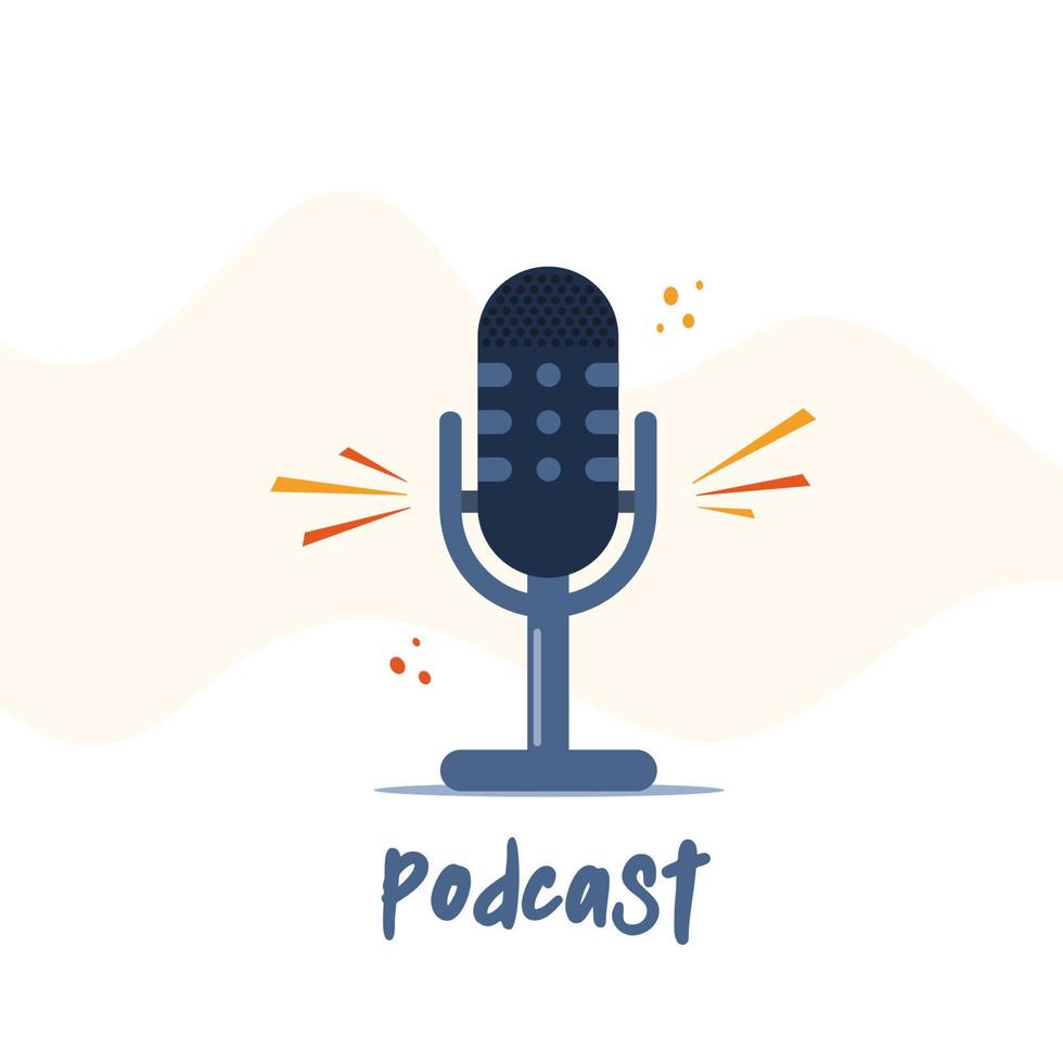 Podcast radio microphone vector concept. Webinar, online training, tutorial podcast illustration. Vector illustration.