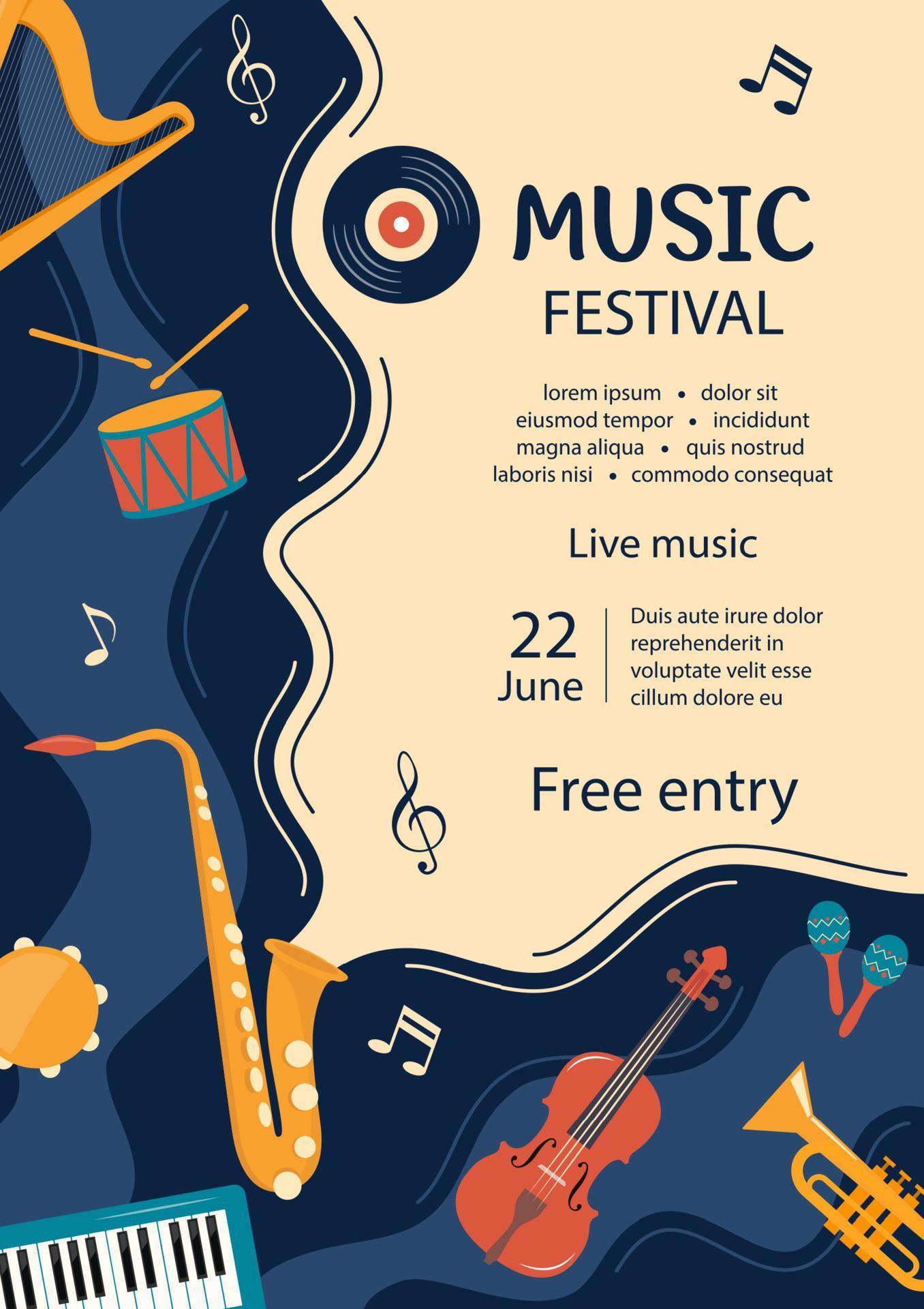 Music festival invitation Musical flyer poster template Musical