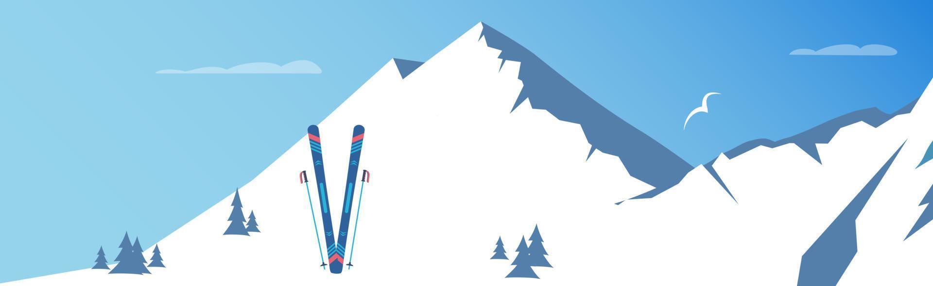 Skiing and snowy mountains. Winter Sport. Vector illustration.