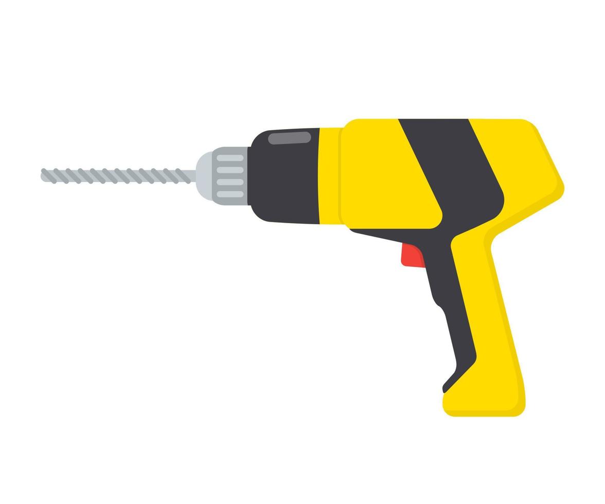 Drilling machine or hand drill, vector flat illustration, isolated on white.