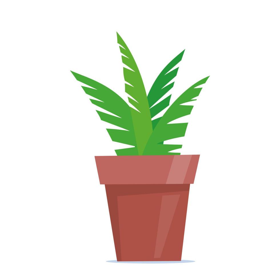 Cute green potted plant in flat style. Vector illustration.