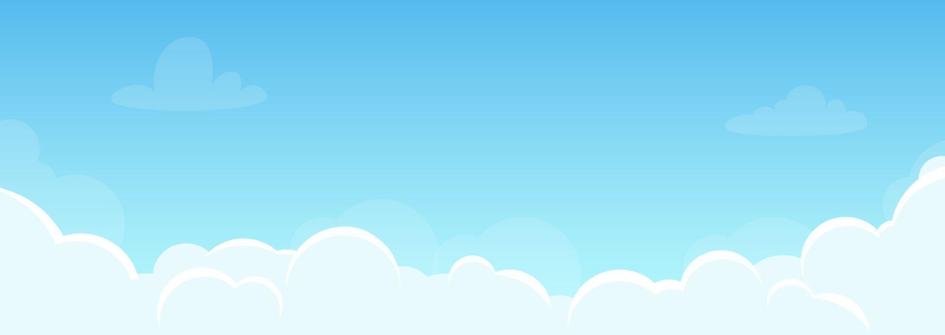 Background with sky and beautiful clouds. Illustration for flyer, banner in horizontal orientation. Good weather, clear sky. Vector, flat style. vector