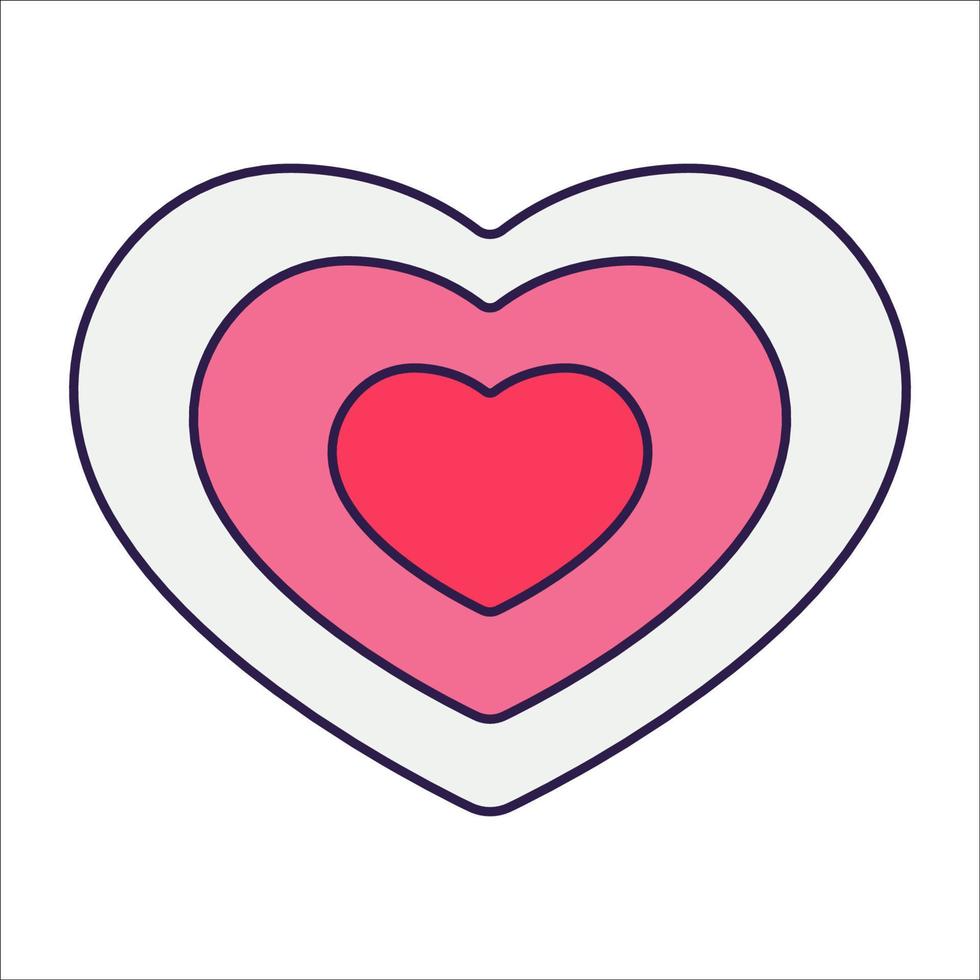 Retro Valentine Day icon heart. Love symbols in the fashionable pop line art style. The figure of a heart in soft pink, red and coral color. Vector illustration isolated.