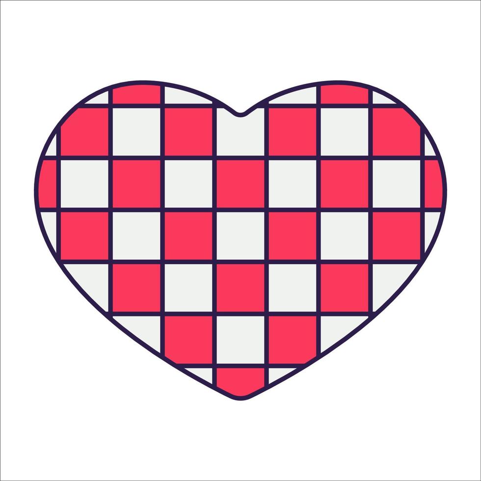 Retro Valentine Day icon heart. Love symbols in the fashionable pop line art style. The figure of a heart in soft pink, red and coral color. Vector illustration isolated.