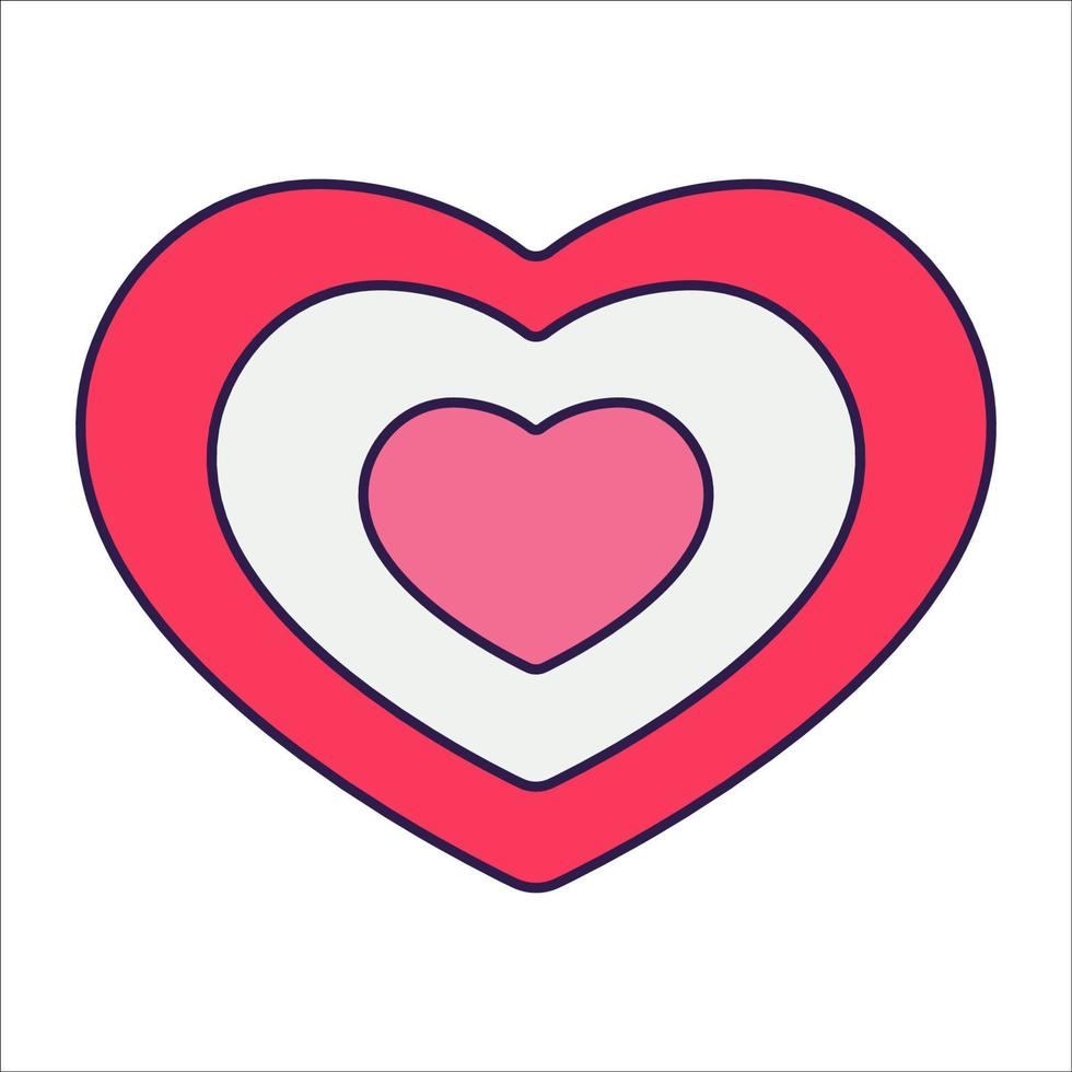 Retro Valentine Day icon heart. Love symbols in the fashionable pop line art style. The figure of a heart in soft pink, red and coral color. Vector illustration isolated.