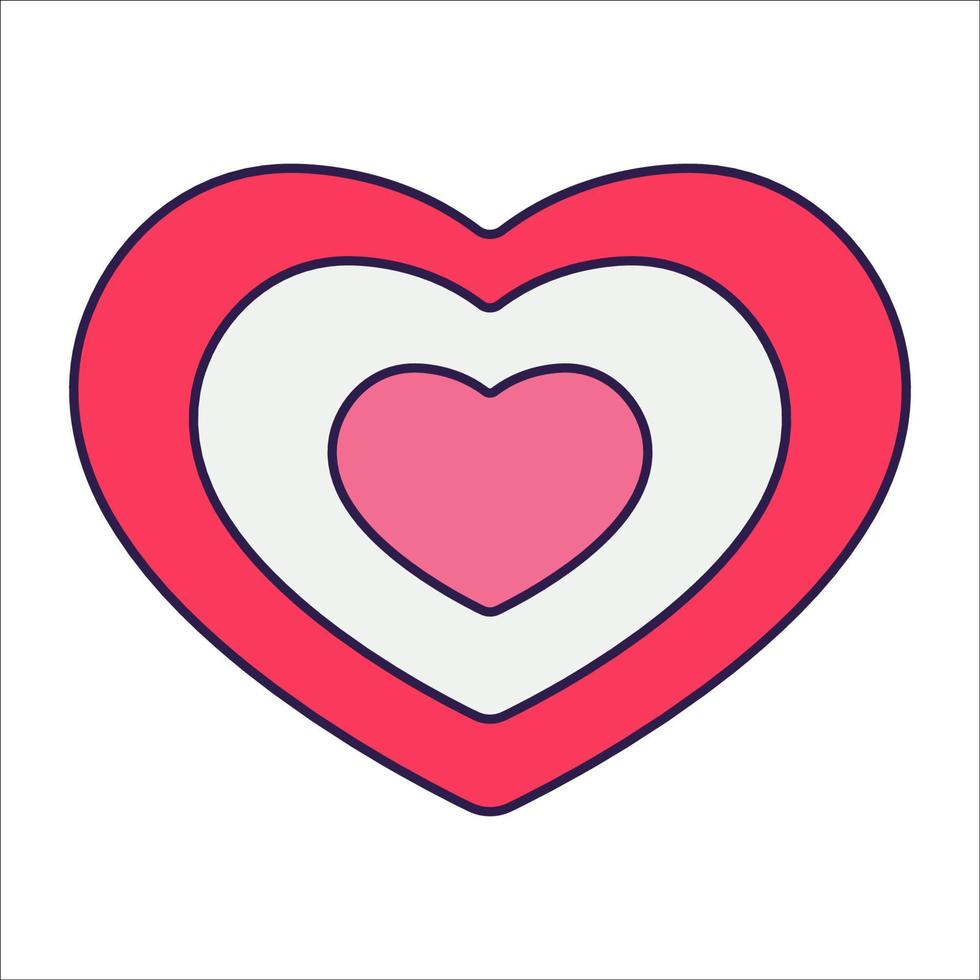 Retro Valentine Day icon heart. Love symbols in the fashionable pop line art style. The figure of a heart in soft pink, red and coral color. Vector illustration isolated.