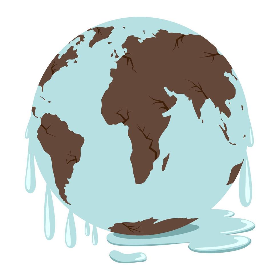 Melting Earth climate change icon - global warming and soil erosion. Vector ecology illustration of an environmental concept to save the planet Earth. Vision global crisis in the world.