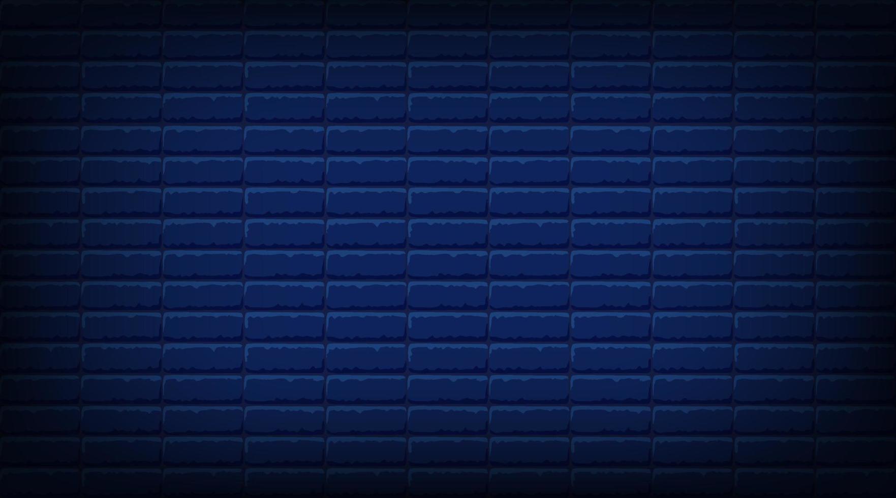 Nightly dark blue brick wall. Vector horizontal background for neon lights or text, brickwork texture.