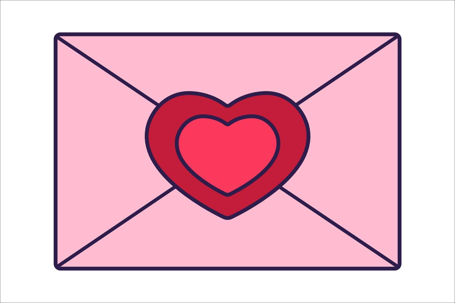 icono de día de san valentín retro saludo sobre con corazones. símbolo de amor en el estilo de arte pop de moda. la linda letra está en color rosa suave, rojo y coral. ilustración vectorial aislada. vector