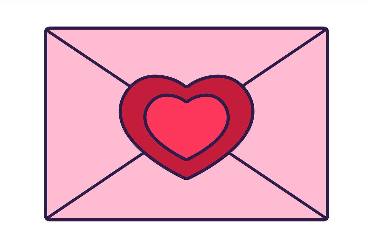 Retro Valentine Day icon greeting envelope with hearts. Love symbol in the fashionable pop line art style. The cute letter is in soft pink, red, and coral color. Vector illustration isolated.
