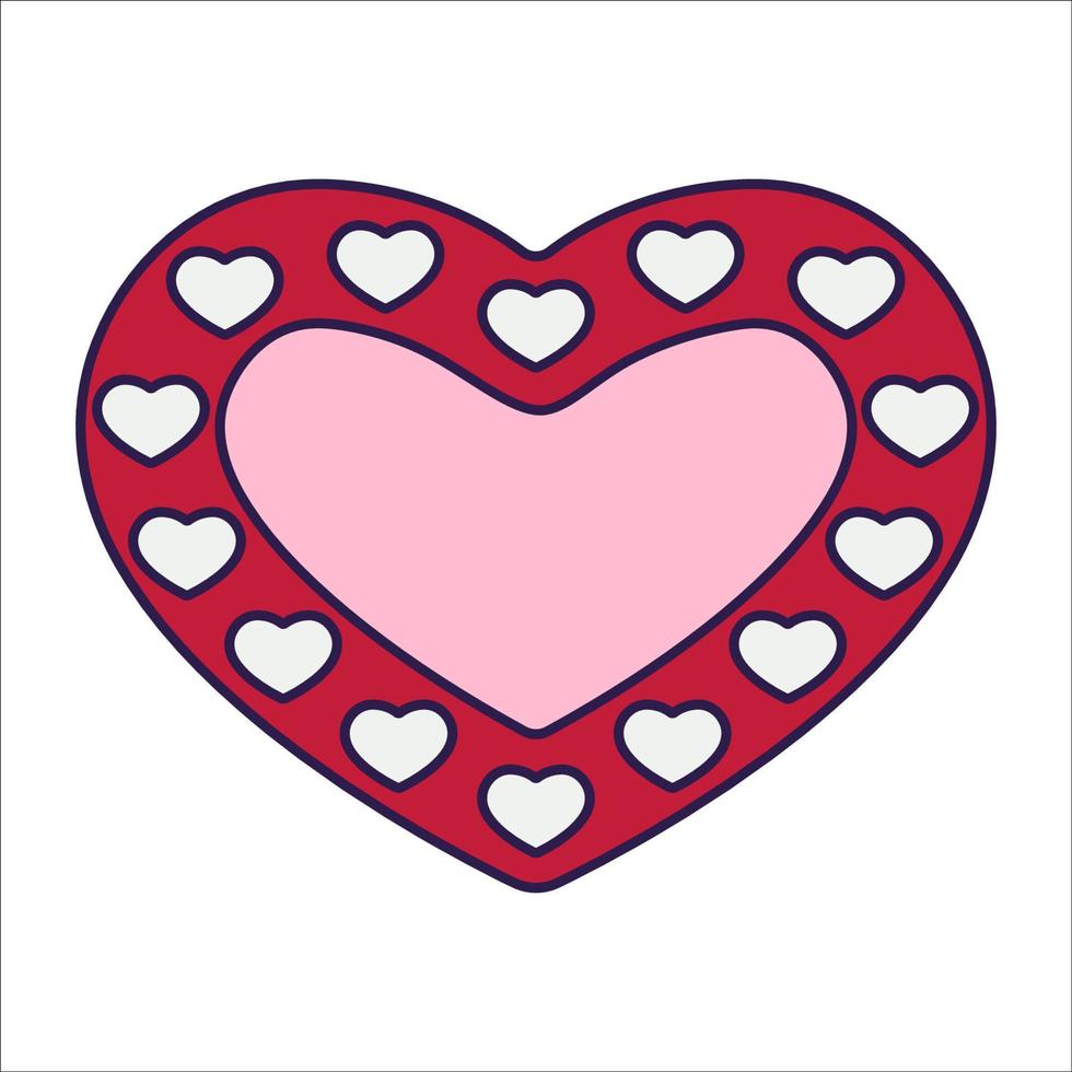 corazón retro del icono del día de san valentín. símbolos de amor en el estilo de arte pop de moda. la figura de un corazón en color rosa suave, rojo y coral. ilustración vectorial aislada. vector