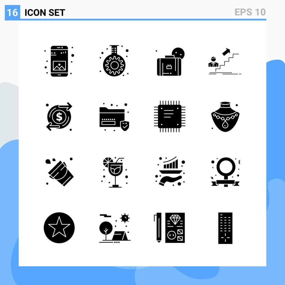 Modern 16 solid style icons Glyph Symbols for general use Creative Solid Icon Sign Isolated on White Background 16 Icons Pack vector