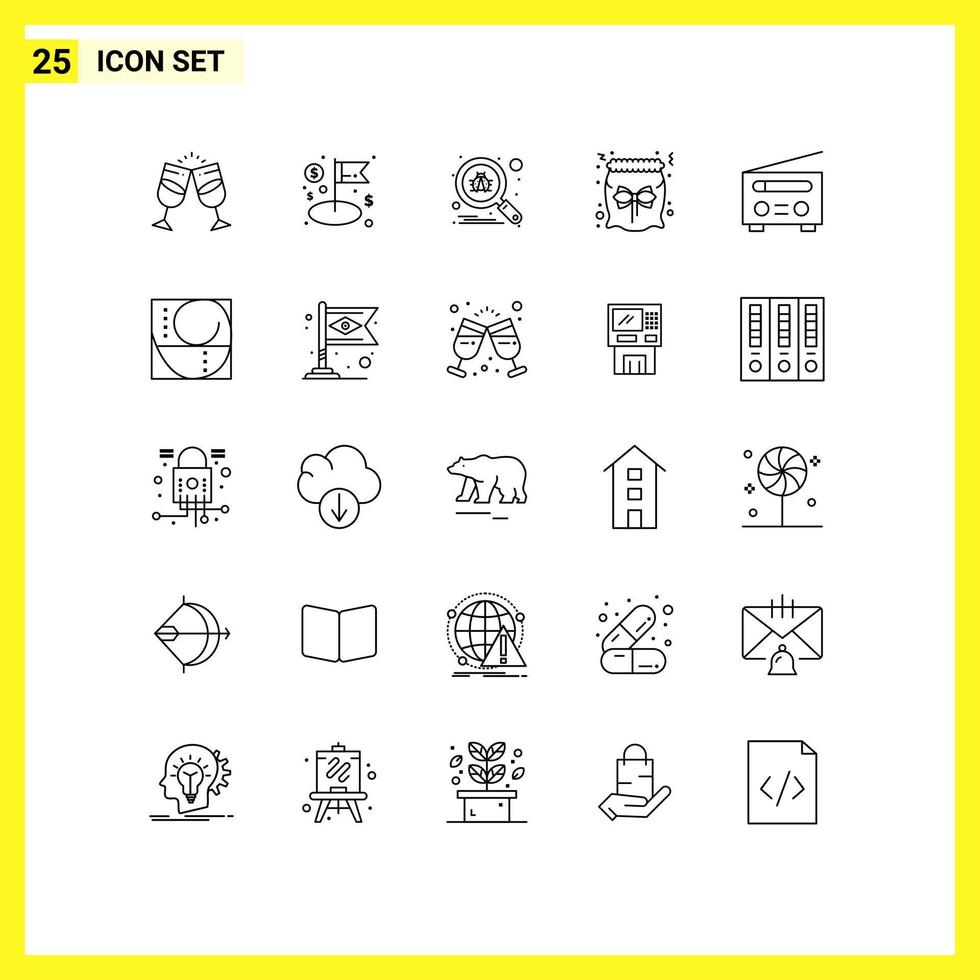 User Interface Pack of 25 Basic Lines of device christmas management candy secure Editable Vector Design Elements