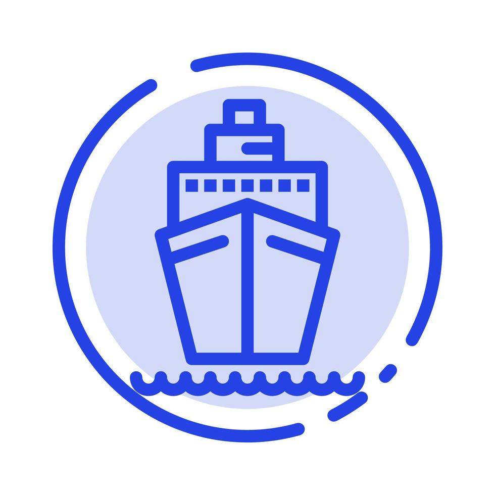 barco buque buque de transporte azul línea punteada icono de línea vector