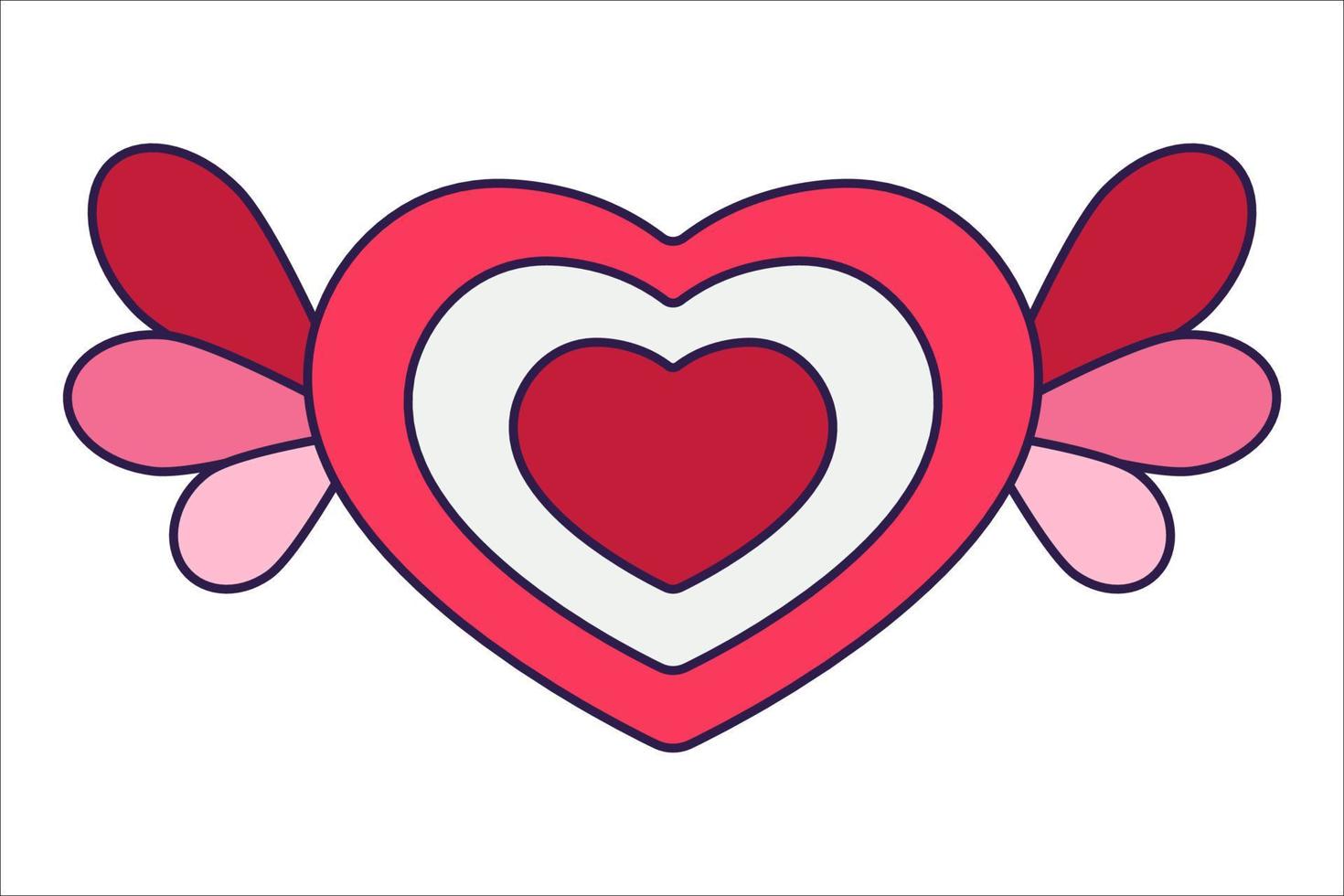 corazón de icono de día de san valentín retro con pelucas. símbolos de amor en el estilo de arte pop de moda. la figura de un corazón en color rosa suave, rojo y coral. ilustración vectorial aislado en blanco. vector