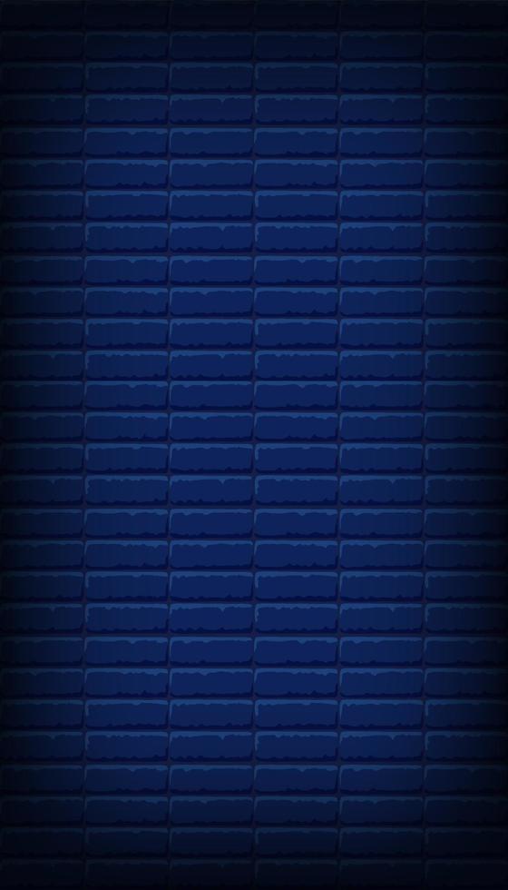 Nightly dark blue brick wall. Vector vertical background for neon lights or text, brickwork texture.