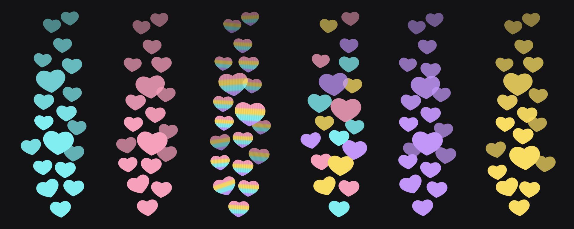 A set of likes in the live stream is a flying up icon heart. Multicolored hearts in fashionable pastel colors. The likes user counter for online videos. Vector illustration for social media bloggers.