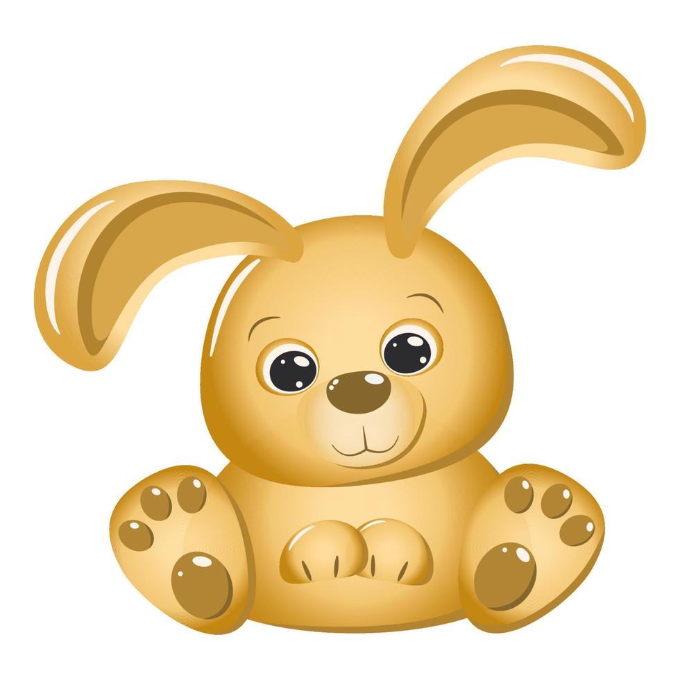 Cute gold rabbit isolated on white background. Greeting card Happy Easter or Happy New Year banner with bunny in delicate colors. Square format, vector illustration in flat cartoon style