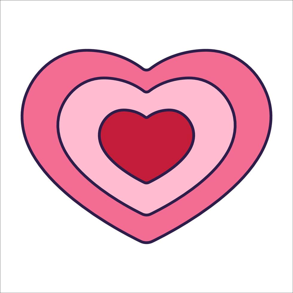 Retro Valentine Day icon heart. Love symbols in the fashionable pop line art style. The figure of a heart in soft pink, red and coral color. Vector illustration isolated.