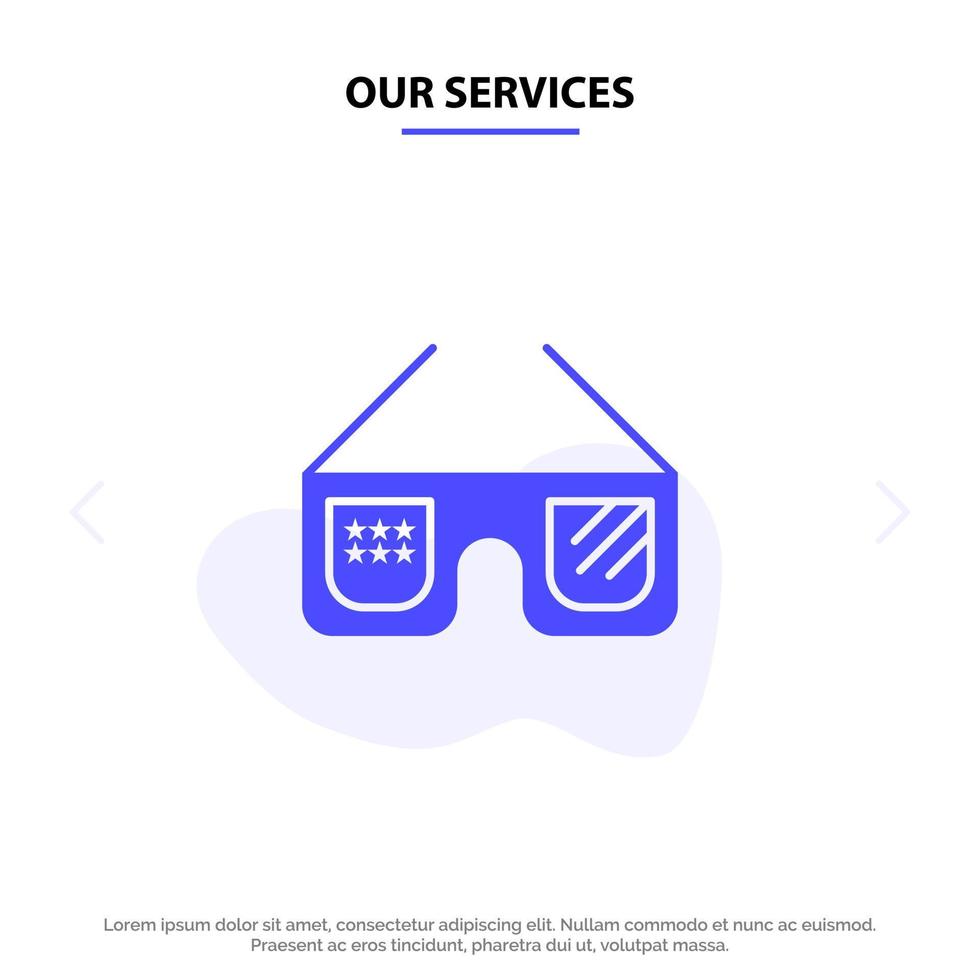 nuestros servicios gafas de sol gafas americano usa icono de glifo sólido plantilla de tarjeta web vector