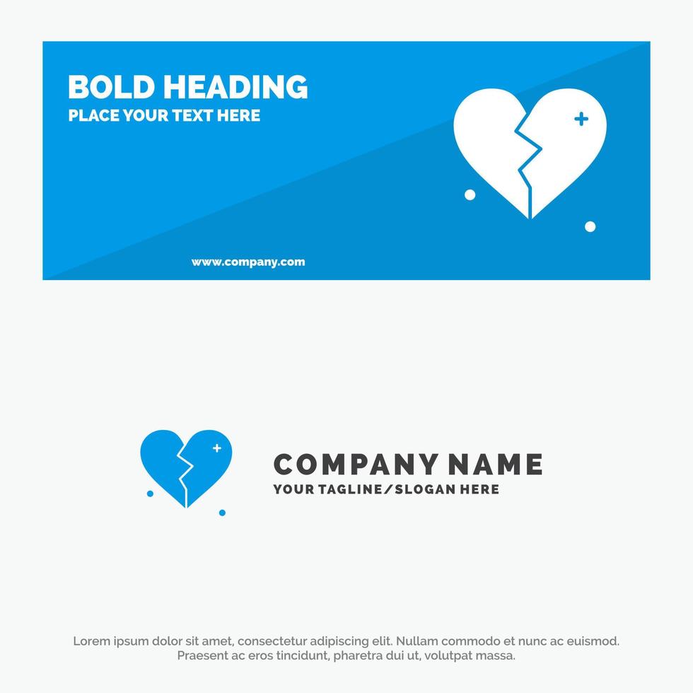 banner de sitio web de icono sólido de boda de corazón de amor roto y plantilla de logotipo de empresa vector