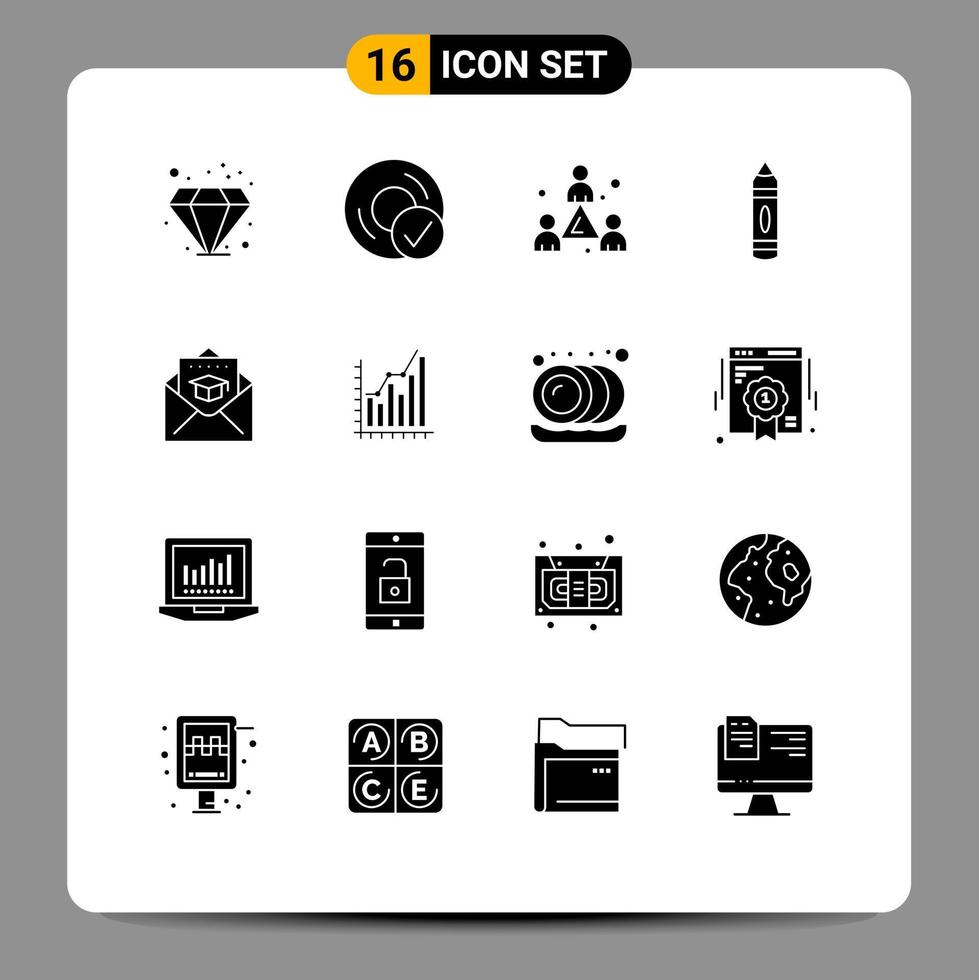 Set of 16 Vector Solid Glyphs on Grid for education sketch colleague pencil drawing Editable Vector Design Elements