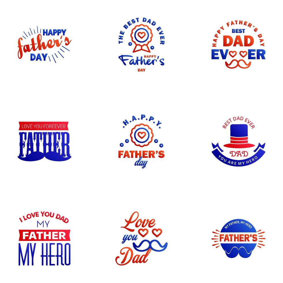 Set of fathers day 9 Blue and red design elements Editable Vector Design Elements