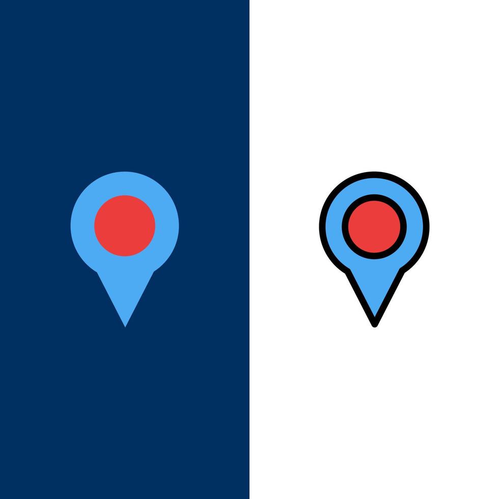 ubicación mapa marcador pin iconos plano y línea llena icono conjunto vector fondo azul