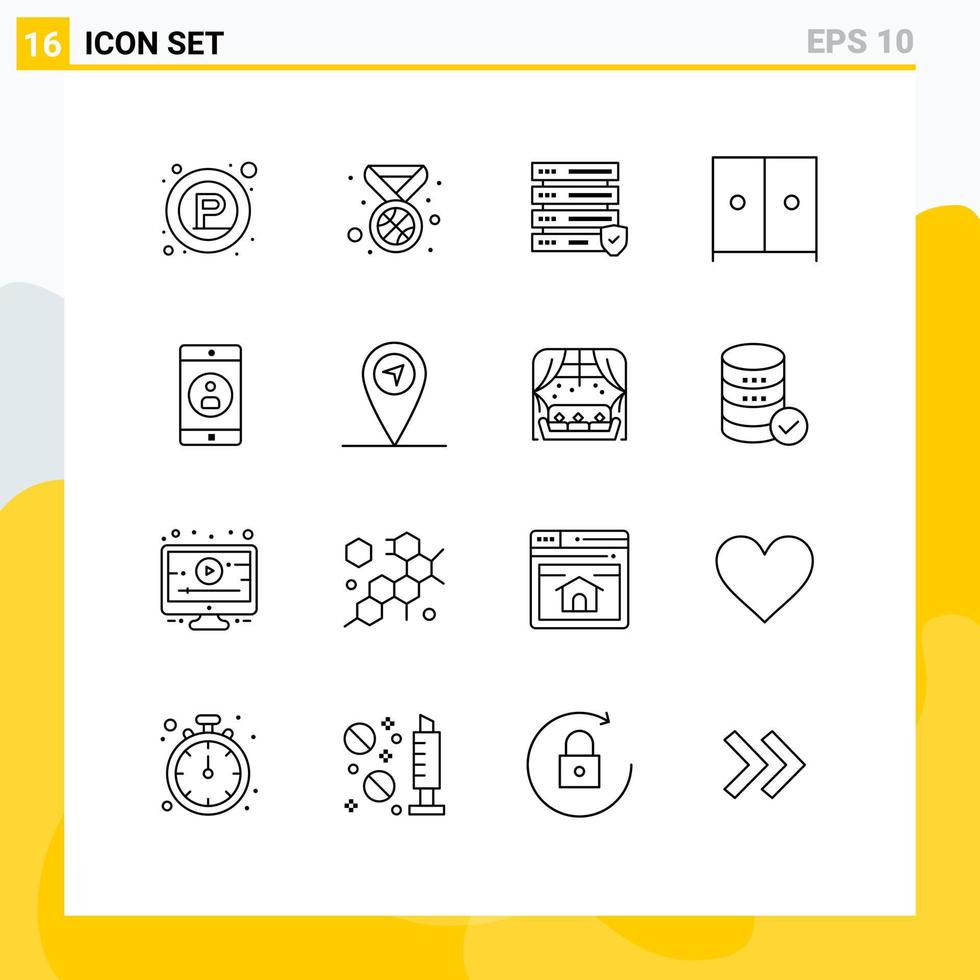 16 Creative Icons Modern Signs and Symbols of gps mobile application security mobile wardrobe Editable Vector Design Elements