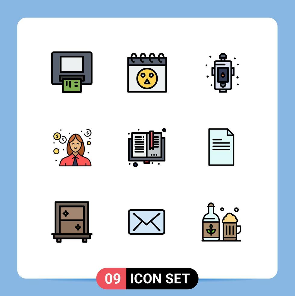 Pictogram Set of 9 Simple Filledline Flat Colors of books teacher design money education Editable Vector Design Elements