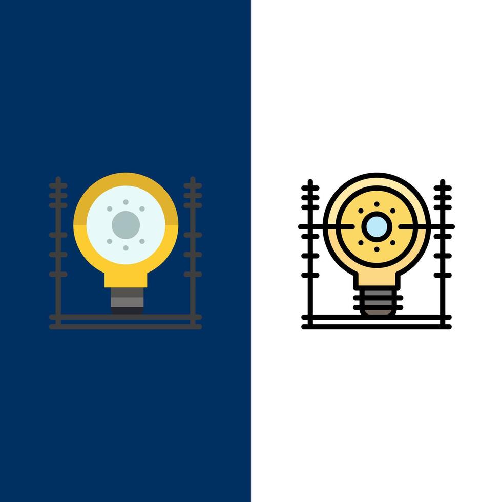 definir iconos de energía de generación de ingeniería de energía planos y llenos de línea conjunto de iconos vector fondo azul