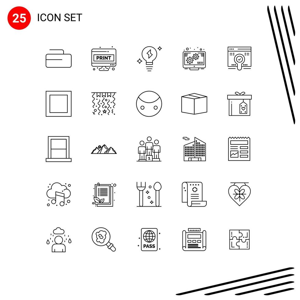 25 Universal Lines Set for Web and Mobile Applications pack search bulb web promotion Editable Vector Design Elements
