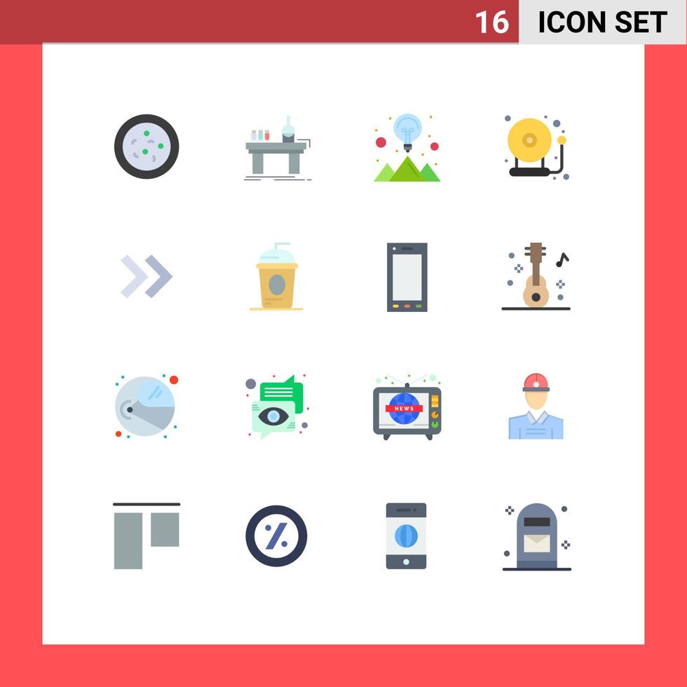 User Interface Pack of 16 Basic Flat Colors of right arrow idea back to school bell Editable Pack of Creative Vector Design Elements
