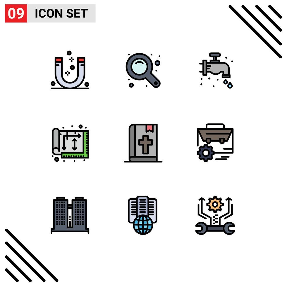 Group of 9 Modern Filledline Flat Colors Set for interior home zoom tool design plumbing Editable Vector Design Elements