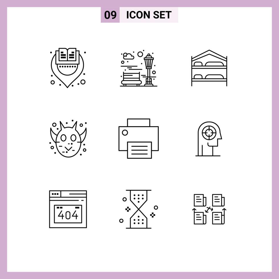 Set of 9 Vector Outlines on Grid for devices halloween animal bed frankenstein angry Editable Vector Design Elements