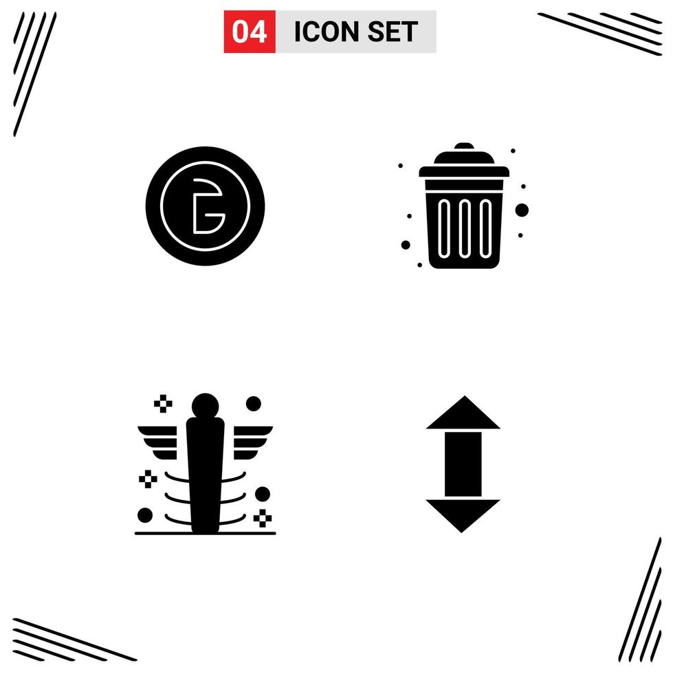 4 Universal Solid Glyphs Set for Web and Mobile Applications bangladesh care finance garbage hospital Editable Vector Design Elements