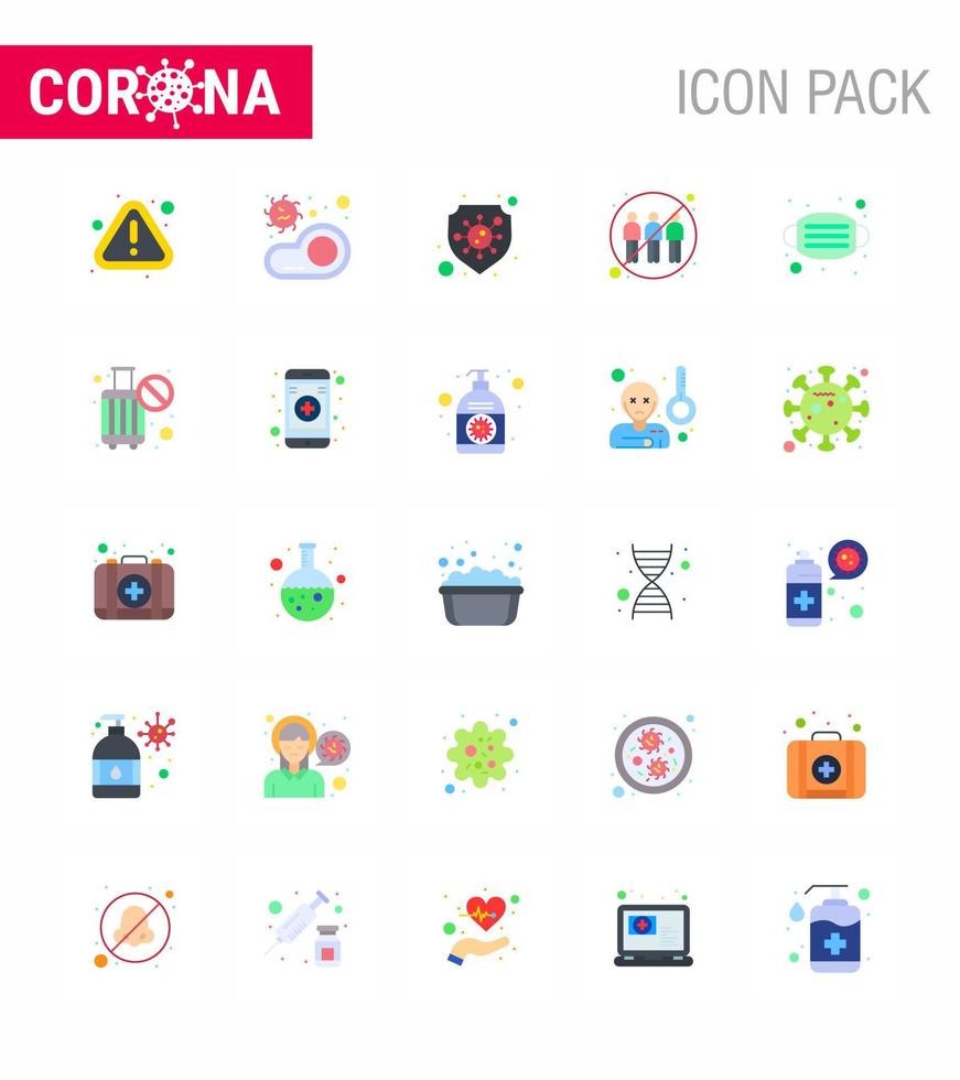 Coronavirus Prevention Set Icons 25 Flat Color icon such as transfer human virus engagement virus viral coronavirus 2019nov disease Vector Design Elements