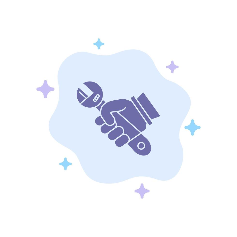 Wrench Repair Fix Tools Hand Blue Icon on Abstract Cloud Background vector