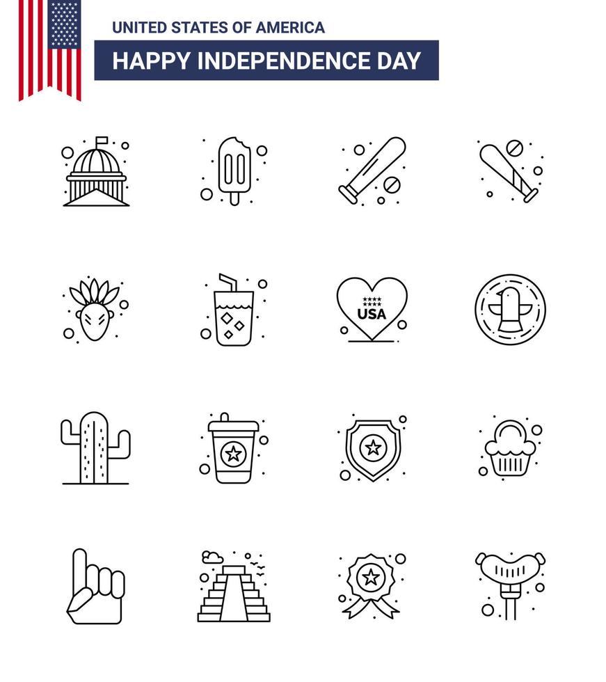 16 Creative USA Icons Modern Independence Signs and 4th July Symbols of drink thanksgiving ball native american usa Editable USA Day Vector Design Elements