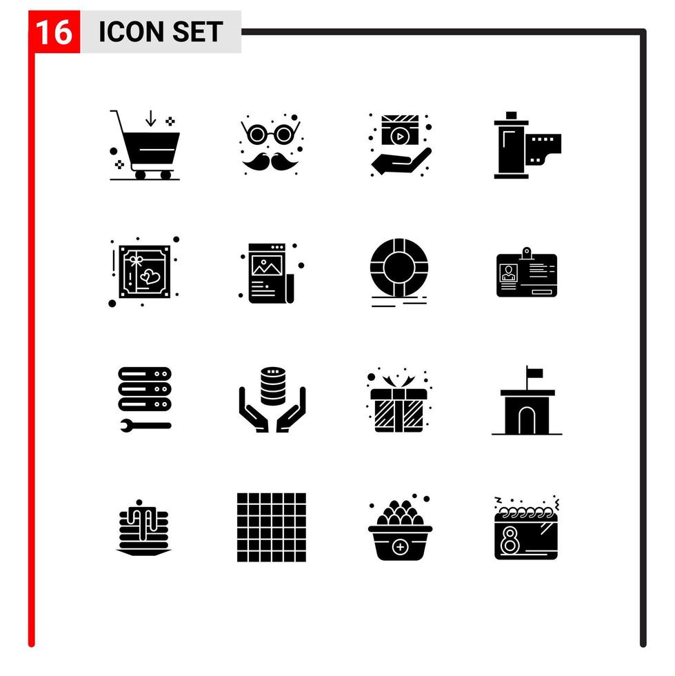 User Interface Pack of 16 Basic Solid Glyphs of movie film director devices movie Editable Vector Design Elements