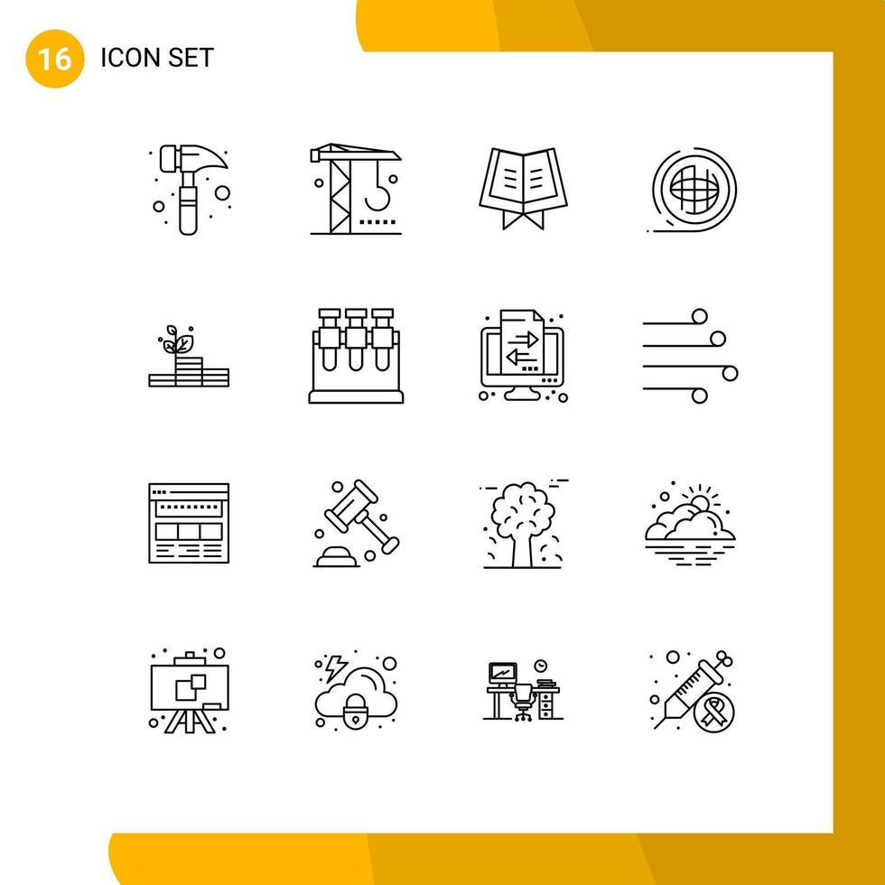 16 Outline concept for Websites Mobile and Apps money grow holy terra planet Editable Vector Design Elements