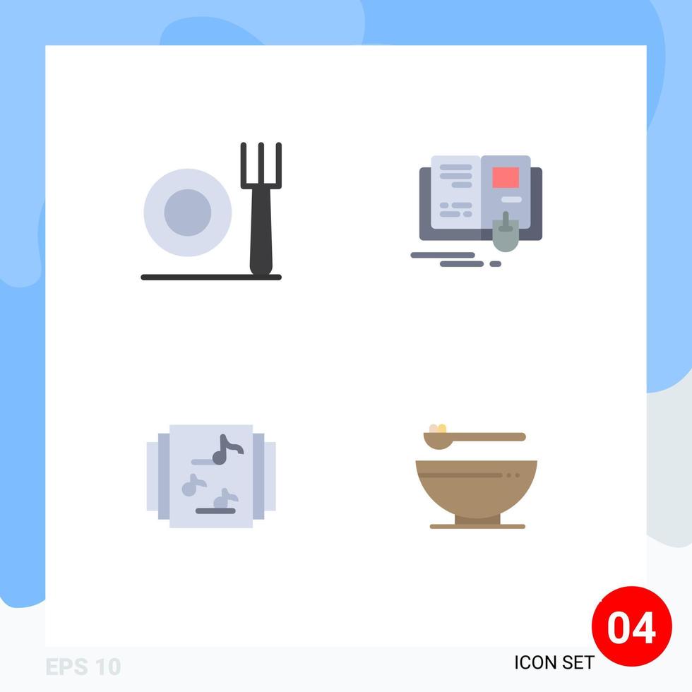 Flat Icon Pack of 4 Universal Symbols of fork music book mouse food Editable Vector Design Elements