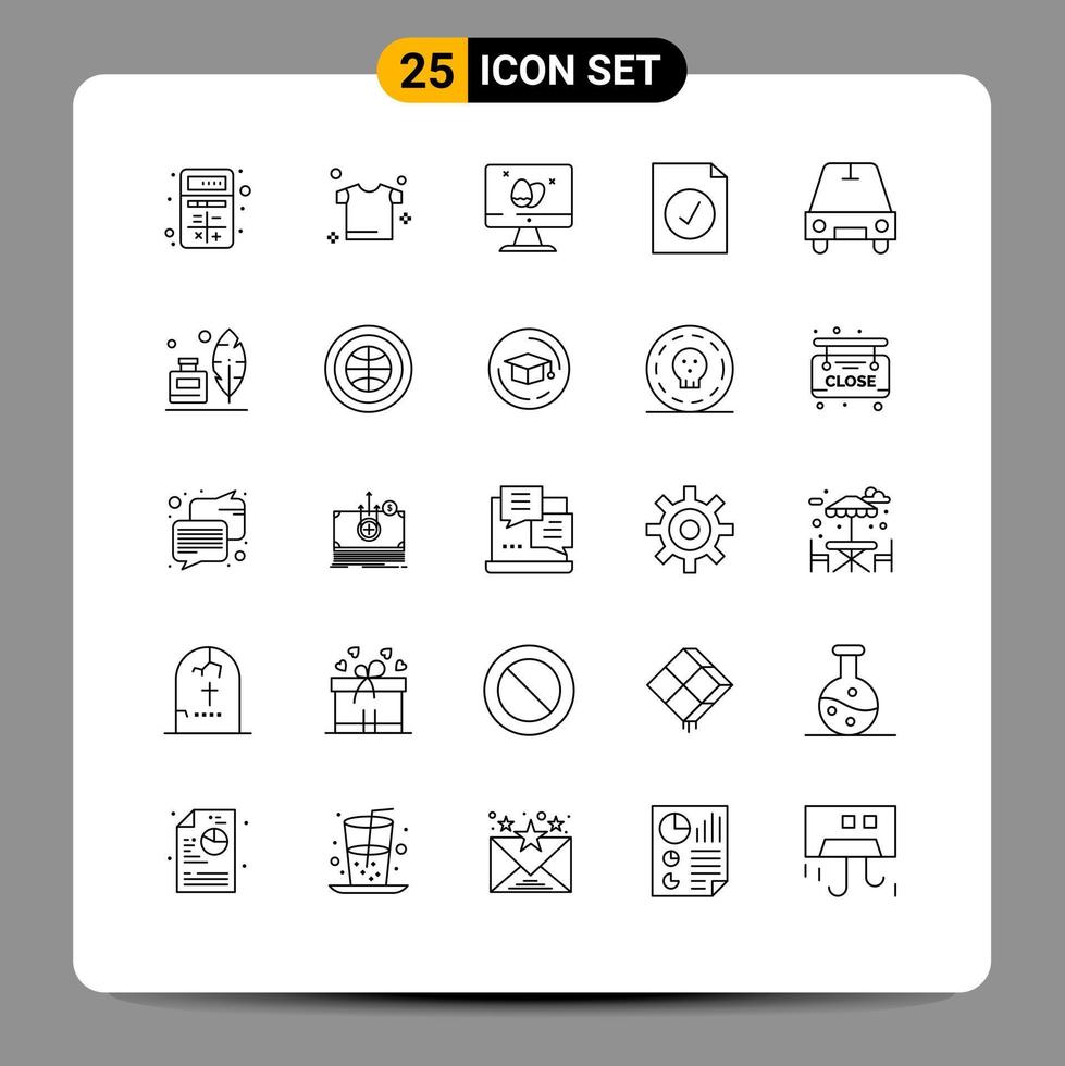 Mobile Interface Line Set of 25 Pictograms of transport car monitor selected complete Editable Vector Design Elements