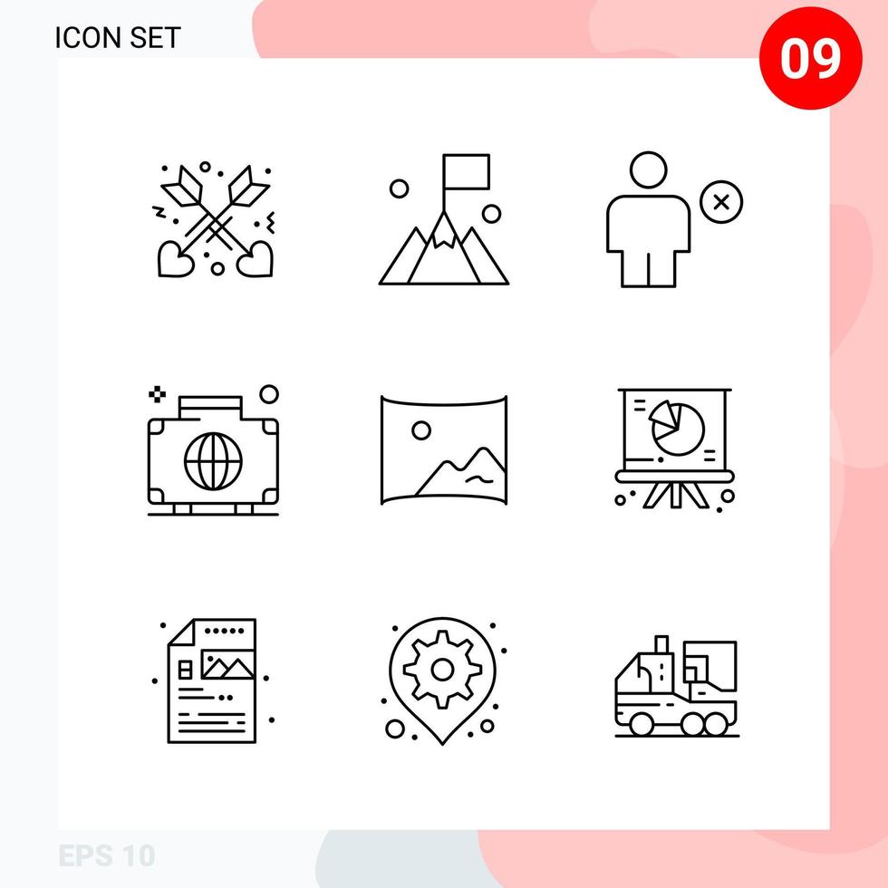 Vector Pack of 9 Icons in Line Style Creative Outline Pack isolated on White Background for Web and Mobile Creative Black Icon vector background