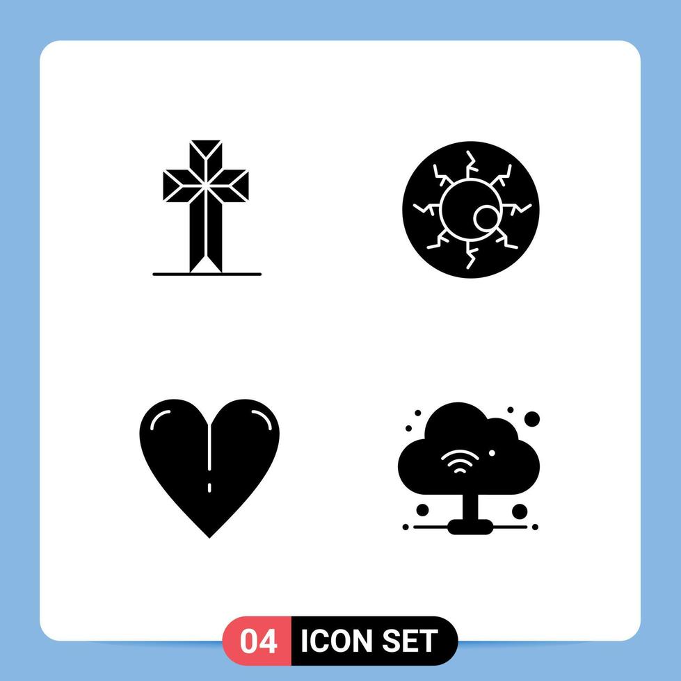 Mobile Interface Solid Glyph Set of 4 Pictograms of celebration heart easter halloween eyeball spring Editable Vector Design Elements