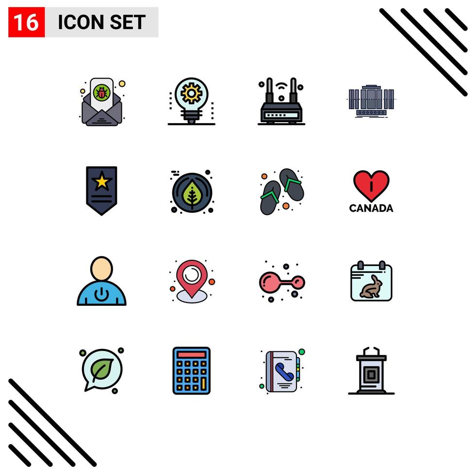 Pack of 16 creative Flat Color Filled Lines of wind vertical robotics turbine wifi Editable Creative Vector Design Elements