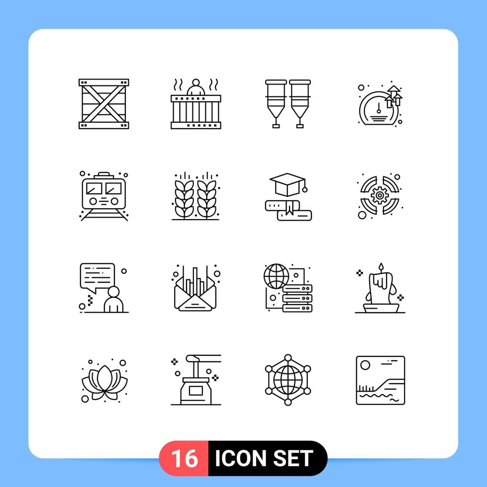 Mobile Interface Outline Set of 16 Pictograms of speed meter spa transfusion medical Editable Vector Design Elements