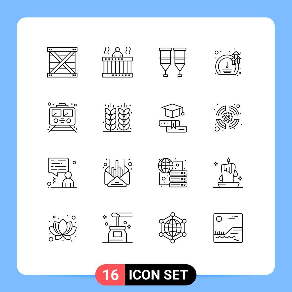 conjunto de esquema de interfaz móvil de 16 pictogramas de transfusión de spa de medidor de velocidad elementos de diseño de vectores editables médicos