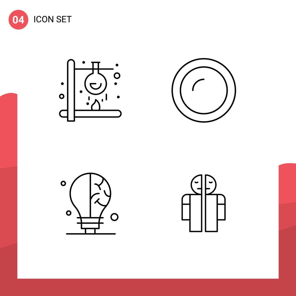 Group of 4 Modern Filledline Flat Colors Set for chemical kitchen laboratory cooking idea Editable Vector Design Elements