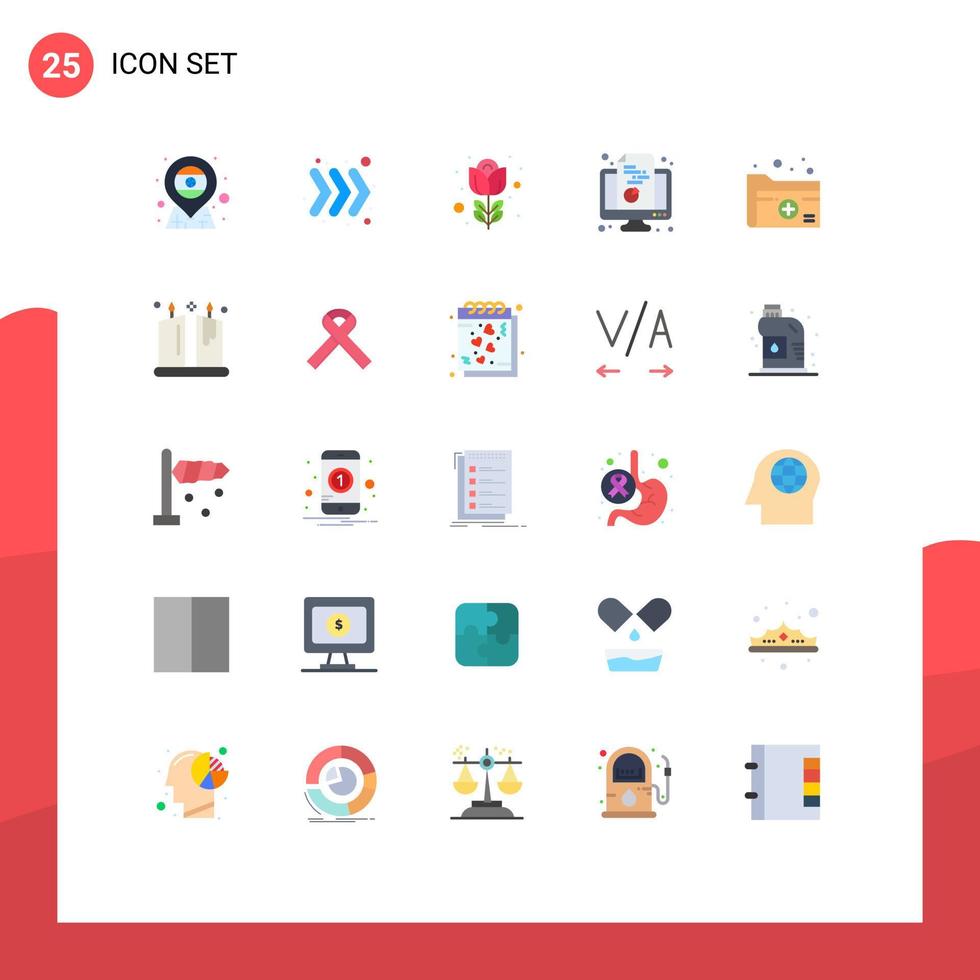 Set of 25 Modern UI Icons Symbols Signs for folder document flower pie computer Editable Vector Design Elements